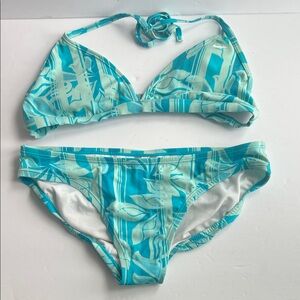 Nike retro teal floral design two piece bikini performance swimsuit, size 12 #